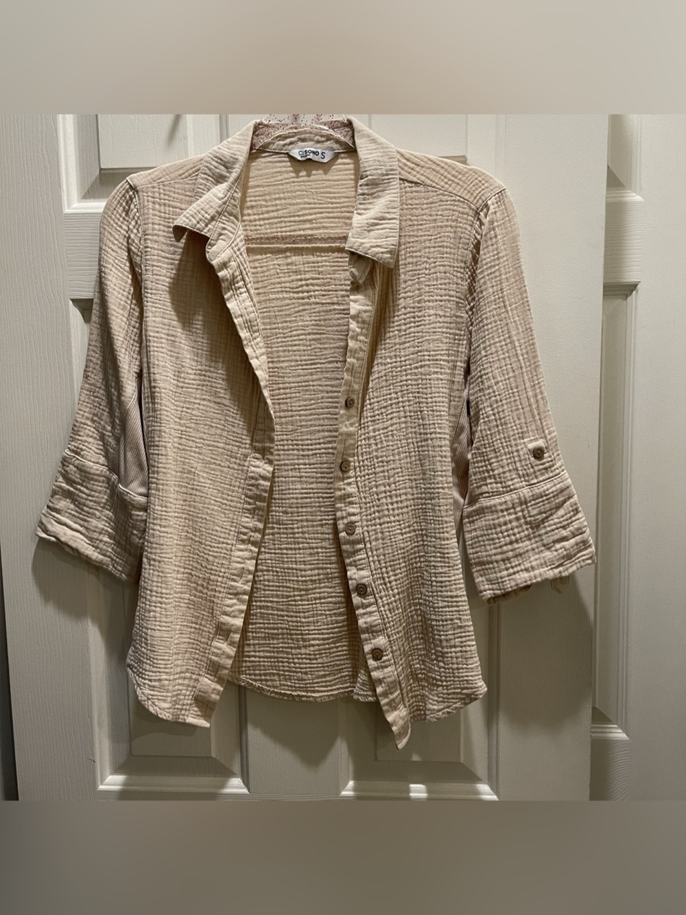 Women Cisono Textured Button Down Shirt in Beige Small Like New